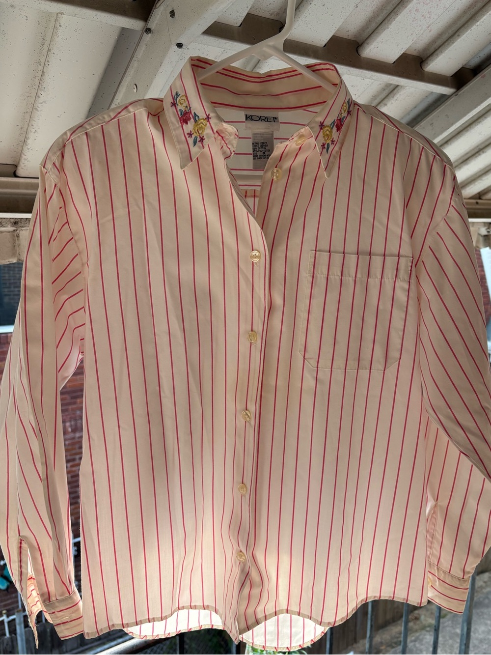 Vintage Koret Striped Button-Up Shirt with Floral Collar Size Small